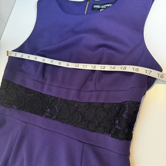 Karl Lagerfeld Paris Women's Purple And Black Lace Inset Sheath Dress - Picture 7 of 11